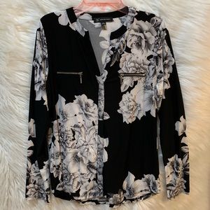 INC International Concepts Black and white floral print blouse Medium